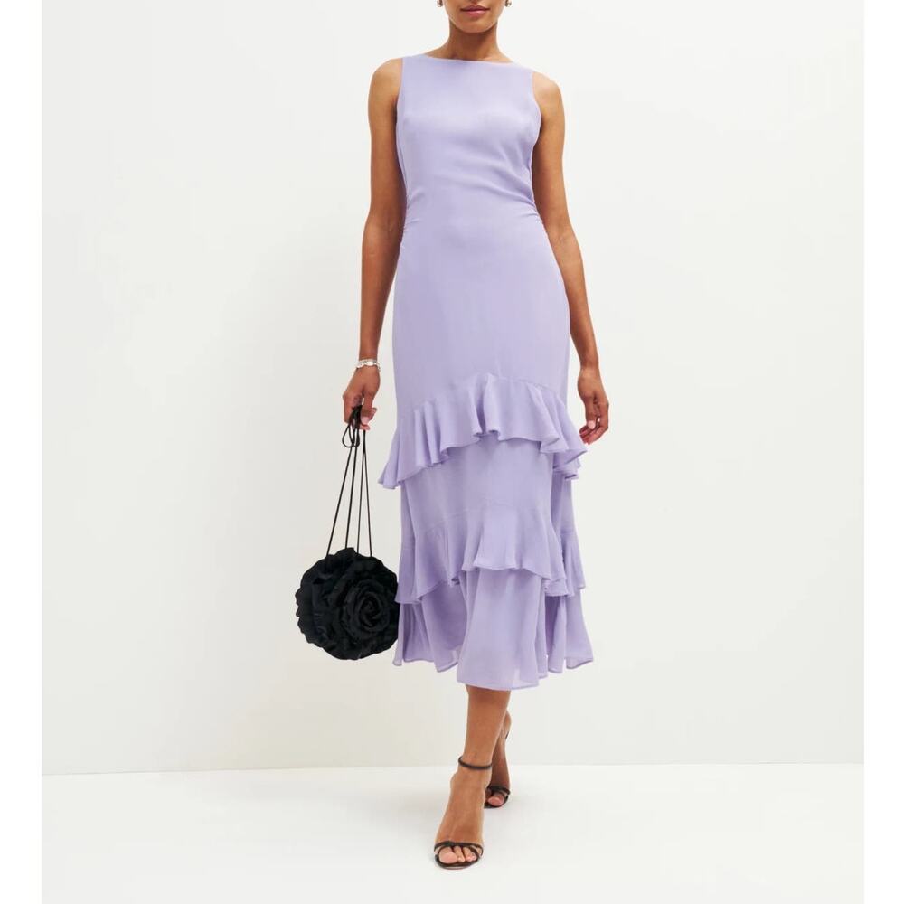 Reformation Lavender Tiered Ruffle Midi Dress